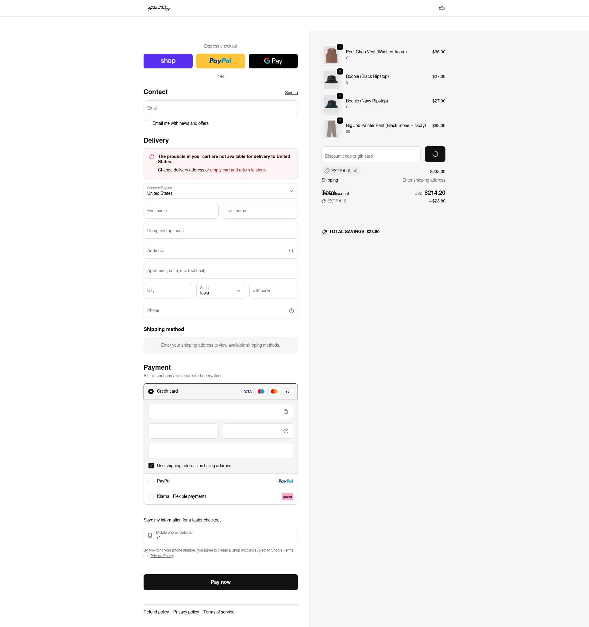 Stan Ray checkout page showing Stan Ray discount code box | Screenshot taken by SimplyCodes community member on Feb 2, 2026