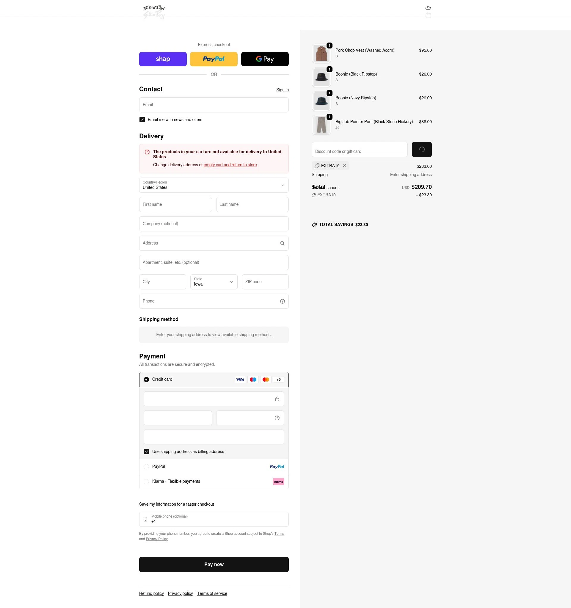 Stan Ray checkout page showing Stan Ray discount code box | Screenshot taken by SimplyCodes community member on Feb 20, 2026