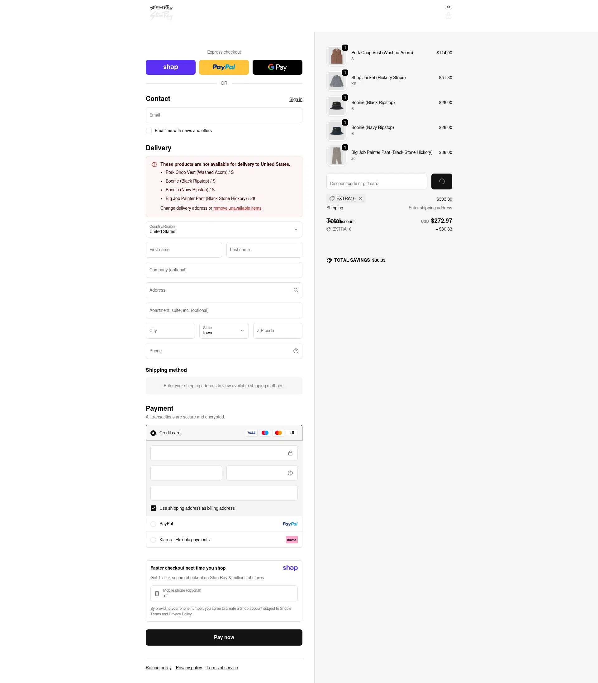 Stan Ray checkout page showing Stan Ray discount code box | Screenshot taken by SimplyCodes community member on Jan 20, 2026