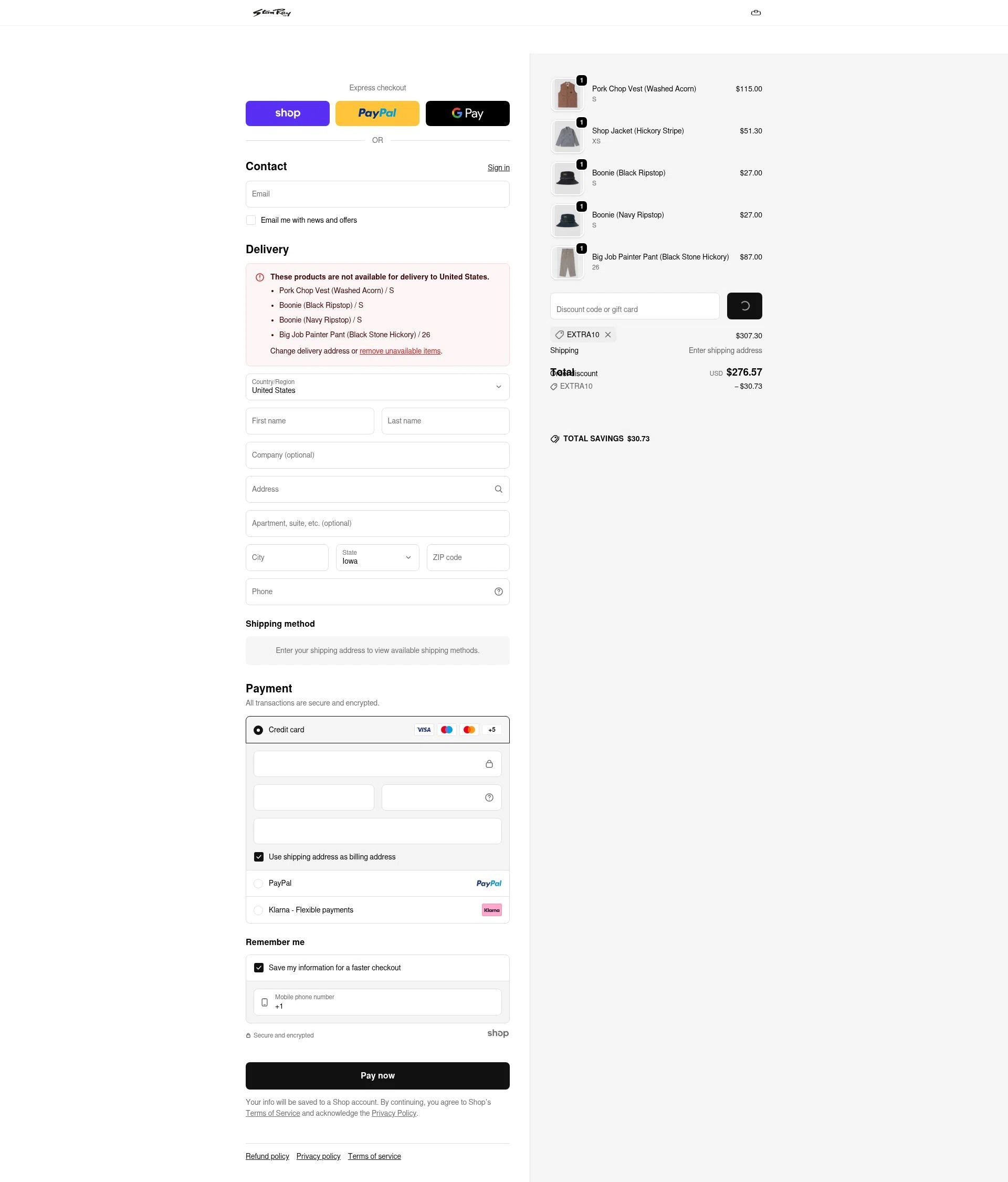 Stan Ray checkout page showing Stan Ray discount code box | Screenshot taken by SimplyCodes community member on Jan 24, 2026