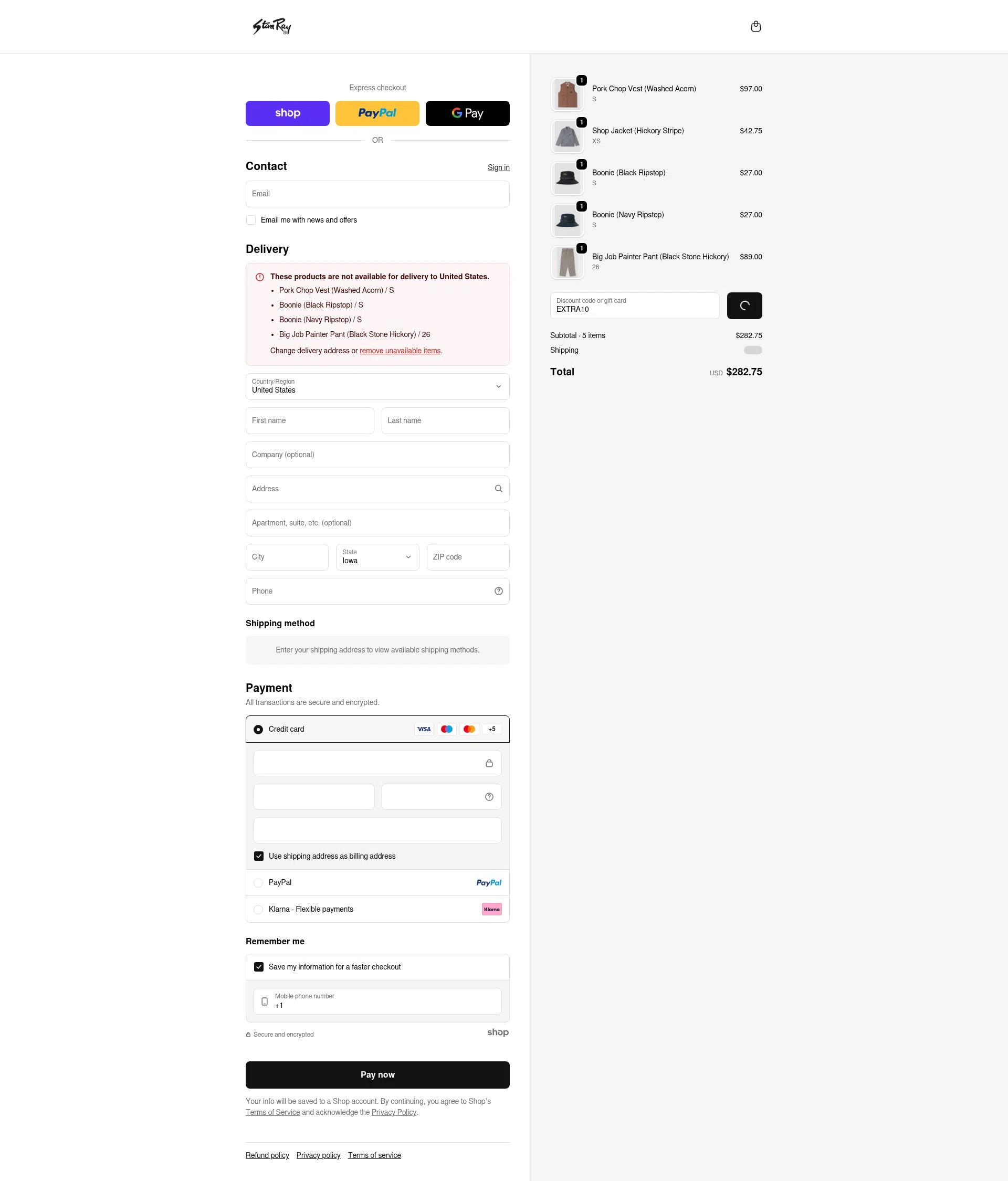 Stan Ray checkout page showing Stan Ray discount code box | Screenshot taken by SimplyCodes community member on Jan 29, 2026
