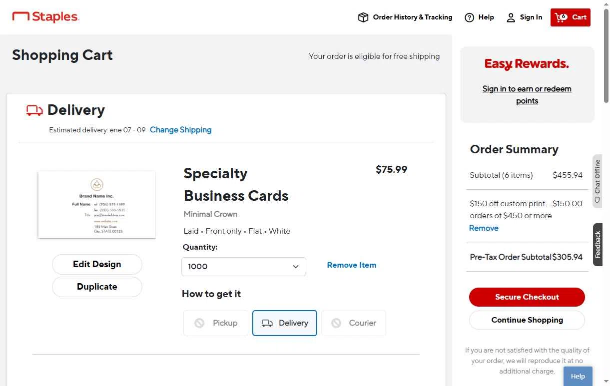 Staples Design checkout page showing Staples Design coupon code box | Screenshot taken by SimplyCodes community member on Dec 27, 2025