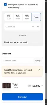 SAVE12 coupon verification screenshot