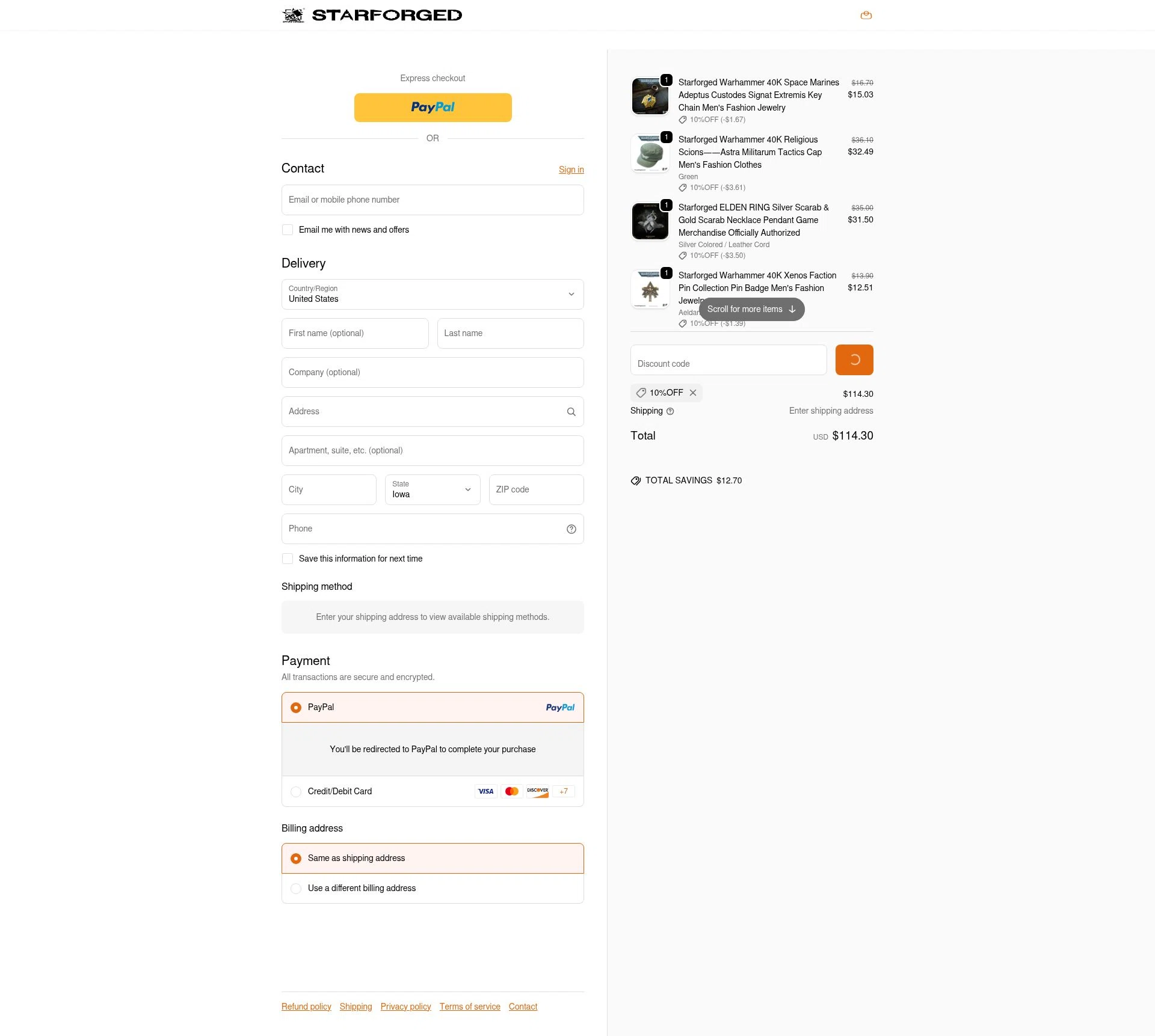 starforged checkout page showing starforged discount code box | Screenshot taken by SimplyCodes community member on Feb 5, 2026