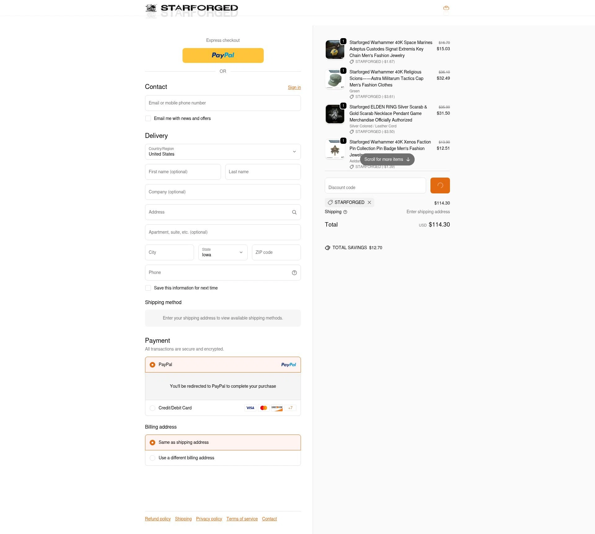 starforged checkout page showing starforged discount code box | Screenshot taken by SimplyCodes community member on Jan 31, 2026