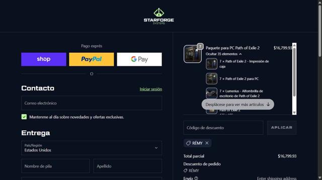 Starforge Systems checkout page showing Starforge Systems discount code box | Screenshot taken by SimplyCodes community member on Oct 7, 2025