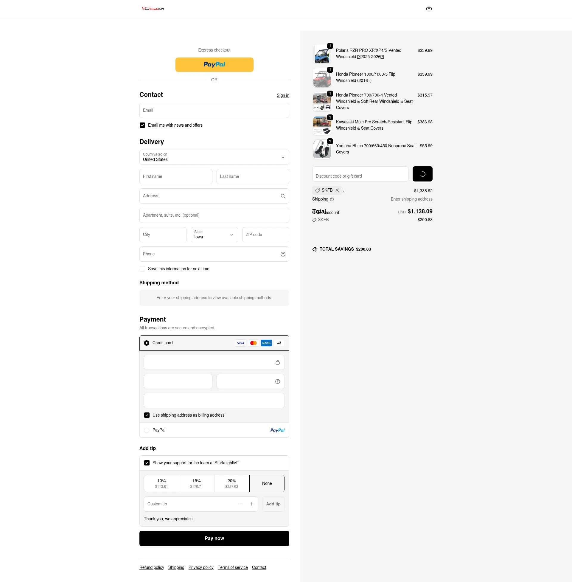 StarKnightMT checkout page showing StarKnightMT promo code box | Screenshot taken by SimplyCodes community member on Jan 9, 2026