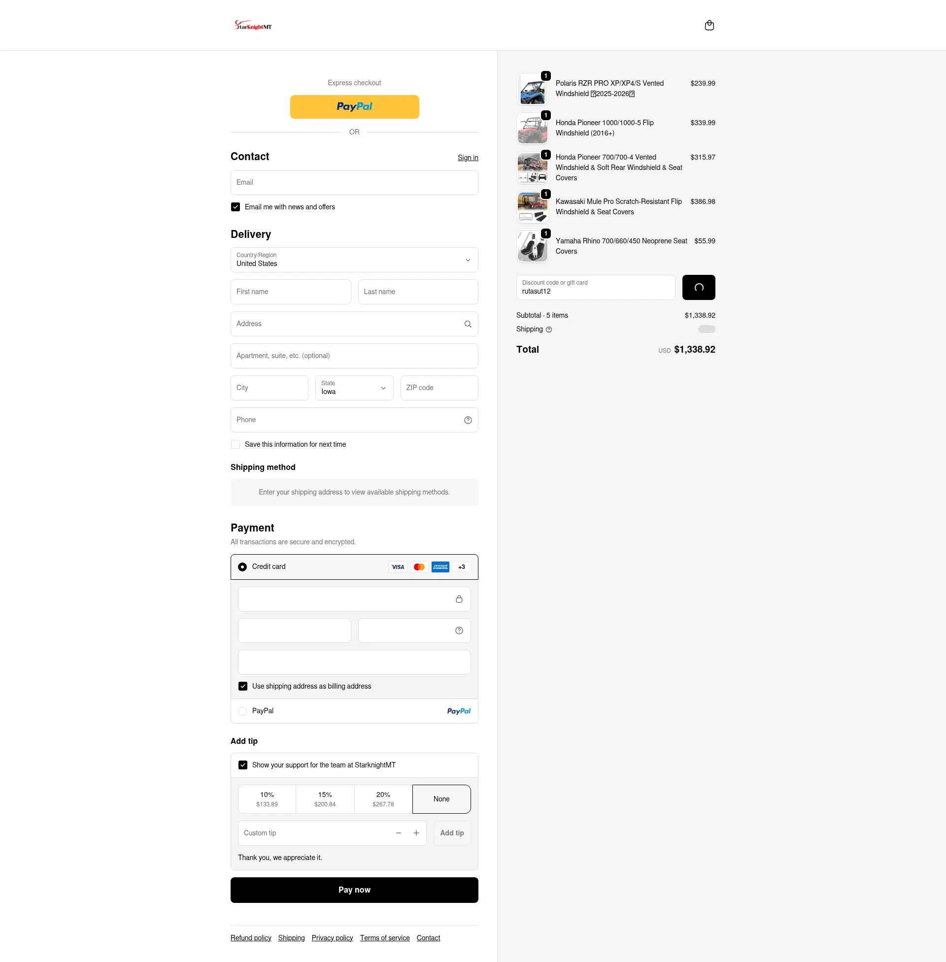 StarKnightMT checkout page showing StarKnightMT promo code box | Screenshot taken by SimplyCodes community member on Jan 9, 2026