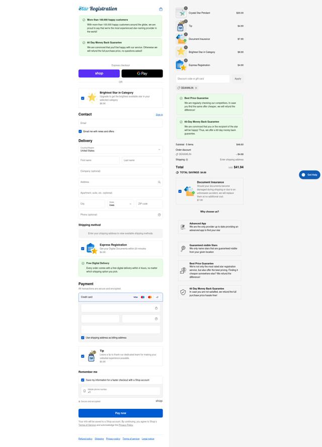 Star Registration checkout page showing Star Registration discount code box | Screenshot taken by SimplyCodes community member on Sep 16, 2025