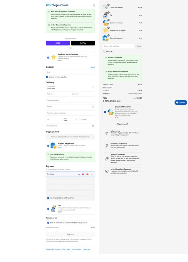 Star Registration checkout page showing Star Registration discount code box | Screenshot taken by SimplyCodes community member on Sep 16, 2025