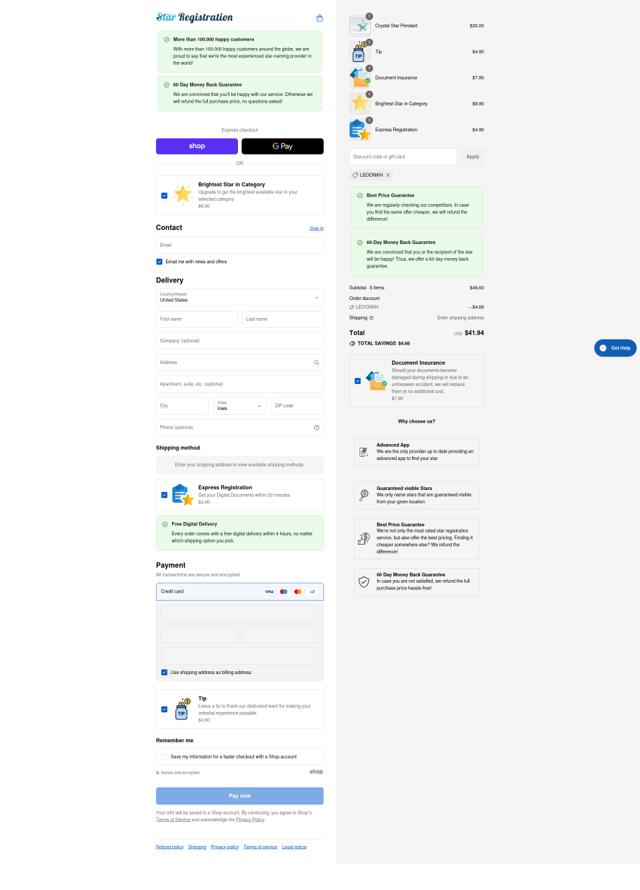 Star Registration checkout page showing Star Registration discount code box | Screenshot taken by SimplyCodes community member on Sep 16, 2025