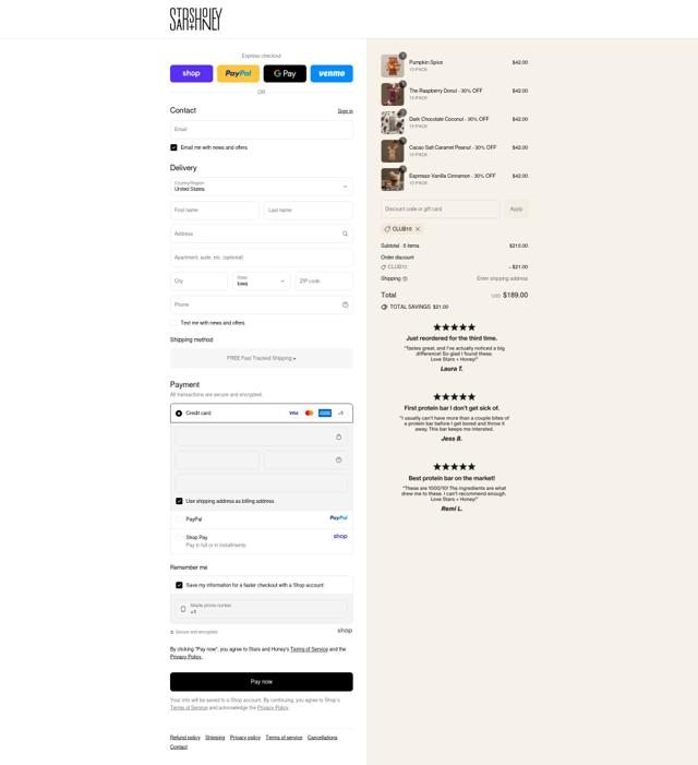 Stars + Honey checkout page showing Stars + Honey discount code box | Screenshot taken by SimplyCodes community member on Sep 10, 2025