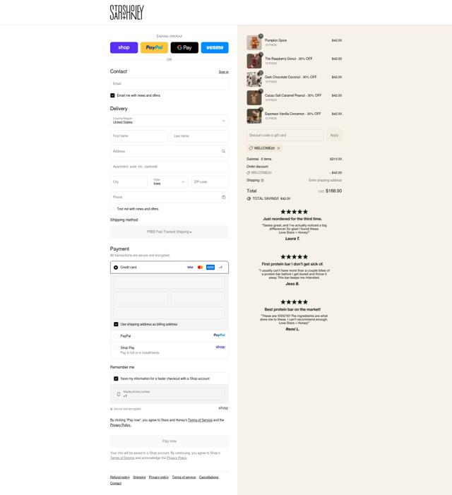 Stars + Honey checkout page showing Stars + Honey discount code box | Screenshot taken by SimplyCodes community member on Sep 10, 2025