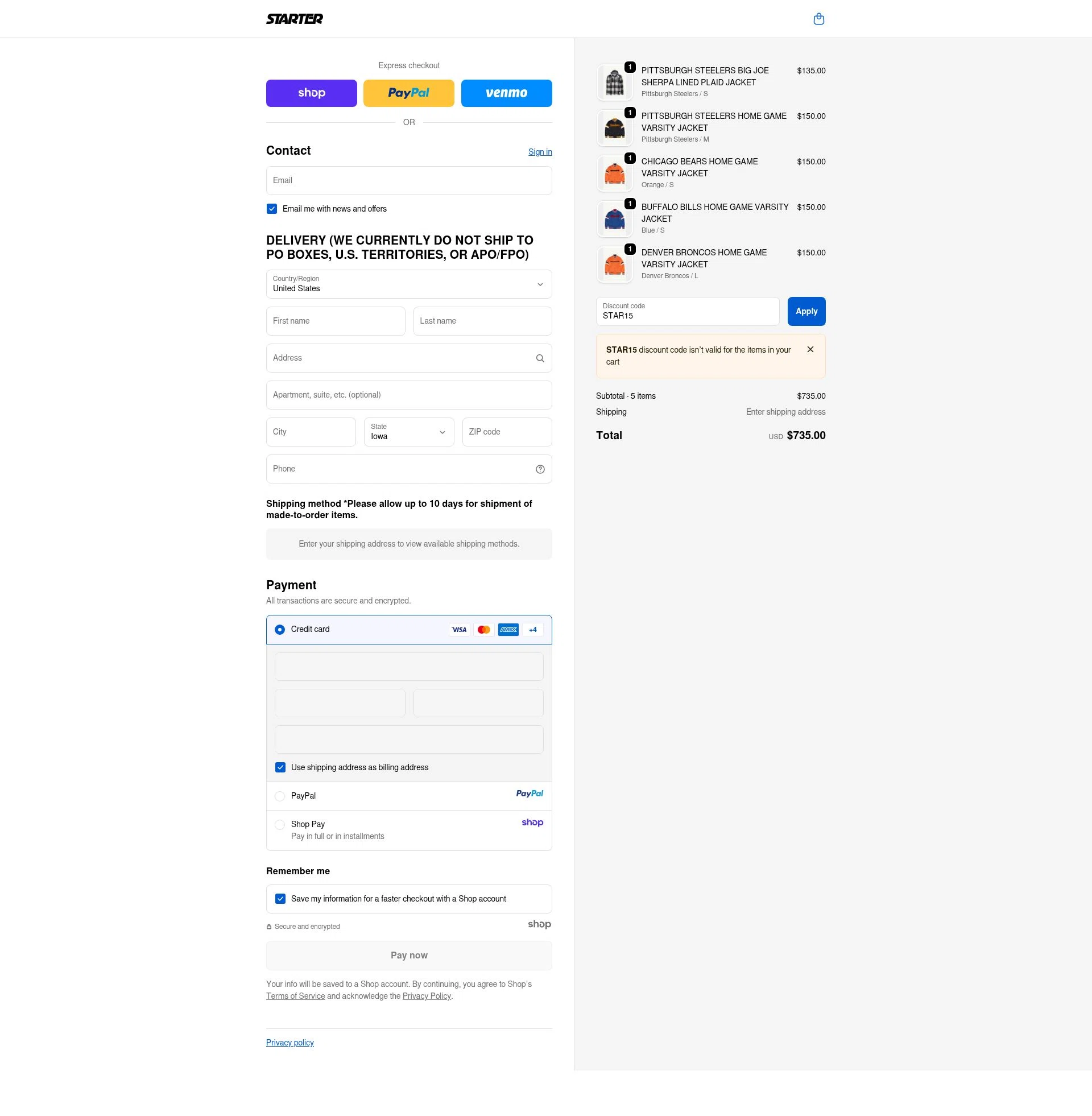 Starter checkout page showing Starter coupon code box | Screenshot taken by SimplyCodes community member on Oct 15, 2025