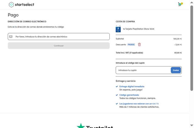 Startselect checkout page showing Startselect coupon code box | Screenshot taken by SimplyCodes community member on Jul 8, 2025