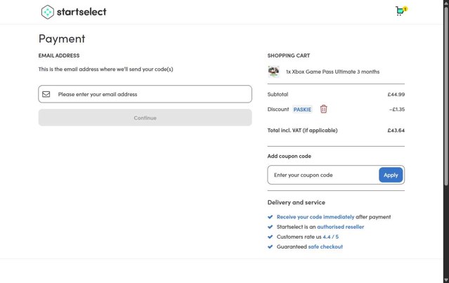 Startselect checkout page showing Startselect coupon code box | Screenshot taken by SimplyCodes community member on Jun 24, 2025
