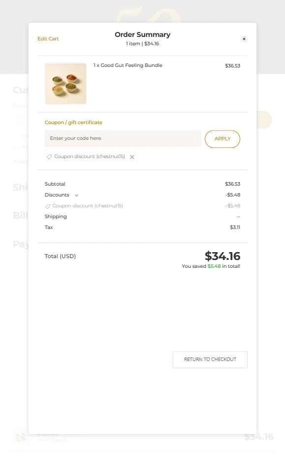 Starwest Botanicals checkout page showing Starwest Botanicals coupon code box | Screenshot taken by SimplyCodes community member on Jan 21, 2026