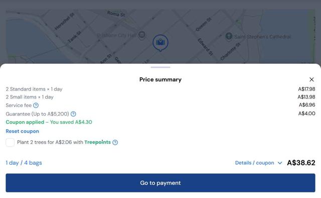Stasher Luggage checkout page showing Stasher Luggage coupon code box | Screenshot taken by SimplyCodes community member on Sep 4, 2025