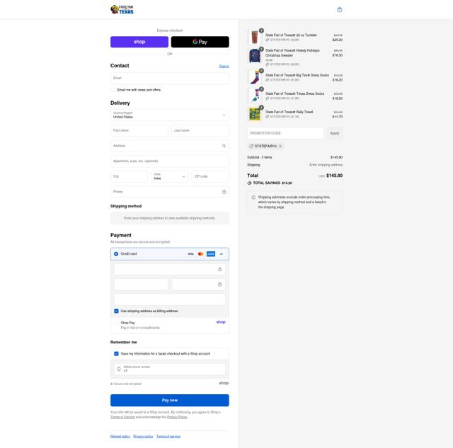 State Fair of Texas checkout page showing State Fair of Texas promo code box | Screenshot taken by SimplyCodes community member on Sep 15, 2025