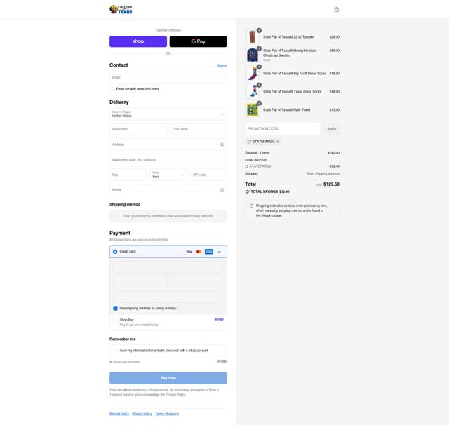 State Fair of Texas checkout page showing State Fair of Texas promo code box | Screenshot taken by SimplyCodes community member on Sep 10, 2025