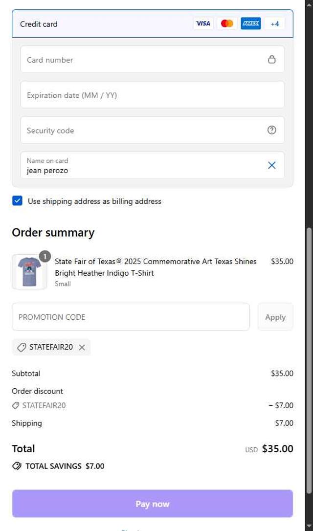 State Fair of Texas checkout page showing State Fair of Texas promo code box | Screenshot taken by SimplyCodes community member on Sep 9, 2025