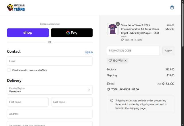State Fair of Texas checkout page showing State Fair of Texas promo code box | Screenshot taken by SimplyCodes community member on Sep 10, 2025