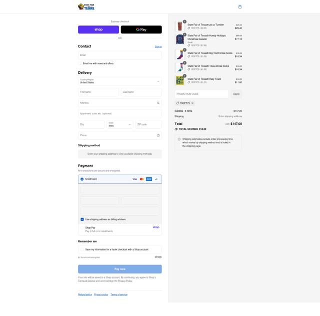 State Fair of Texas checkout page showing State Fair of Texas promo code box | Screenshot taken by SimplyCodes community member on Sep 15, 2025