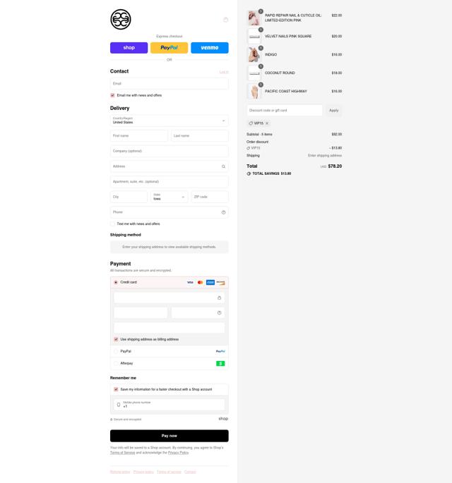 Static Nails checkout page showing Static Nails promo code box | Screenshot taken by SimplyCodes community member on Sep 2, 2025
