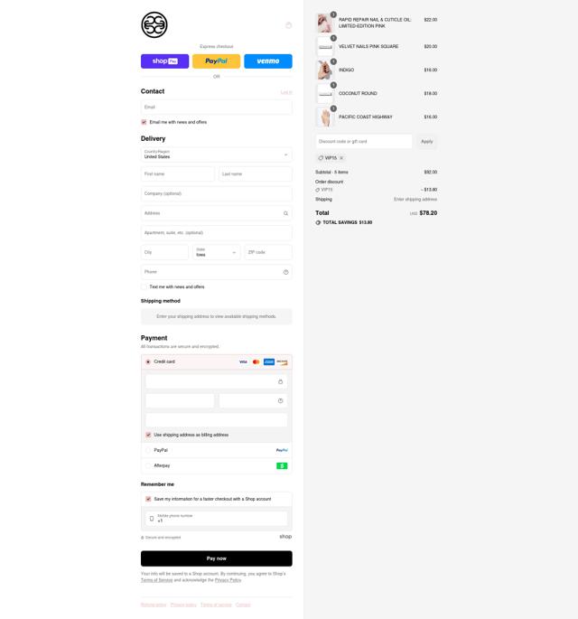 Static Nails checkout page showing Static Nails promo code box | Screenshot taken by SimplyCodes community member on Aug 24, 2025