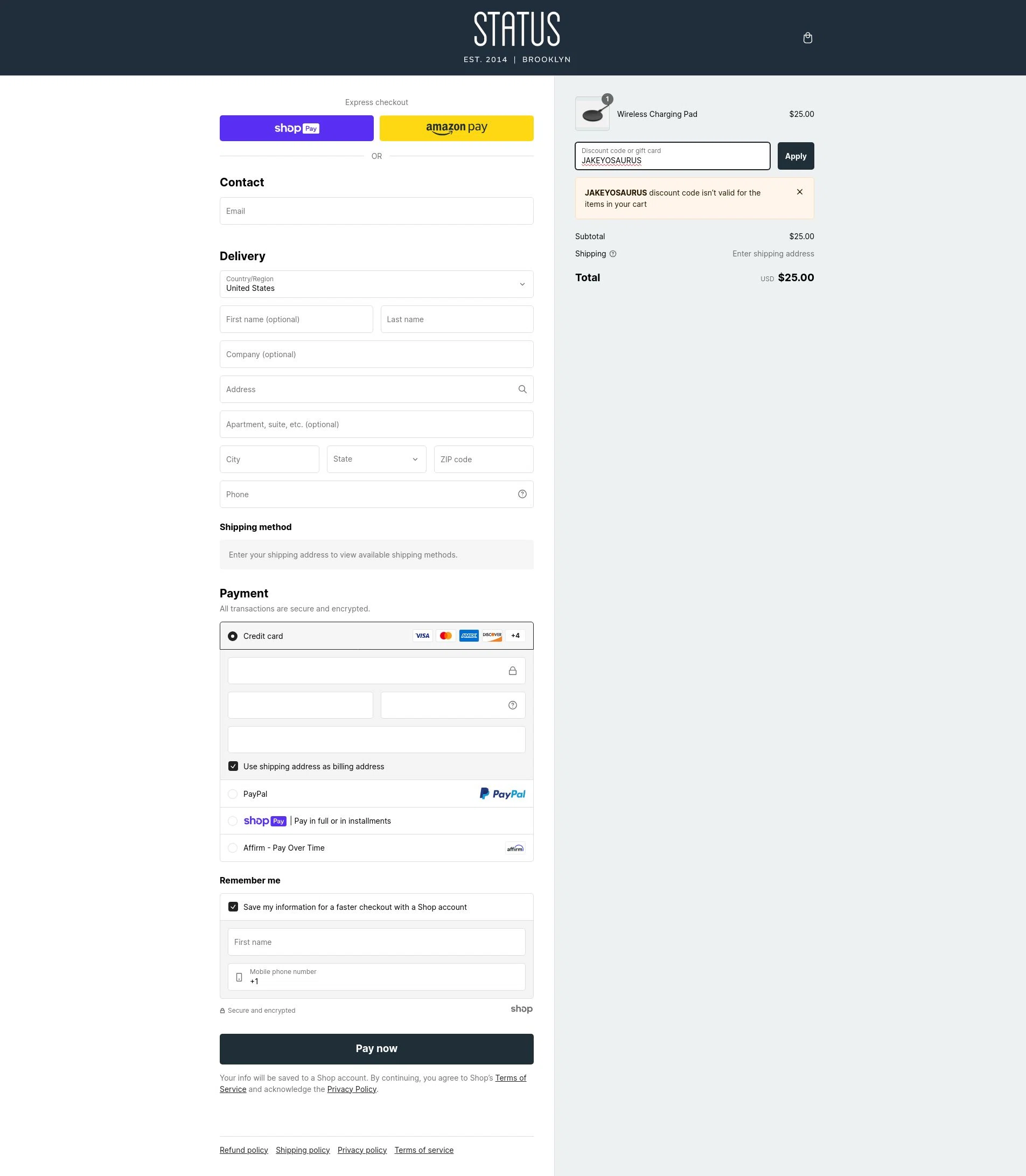 where to use Status promo code box