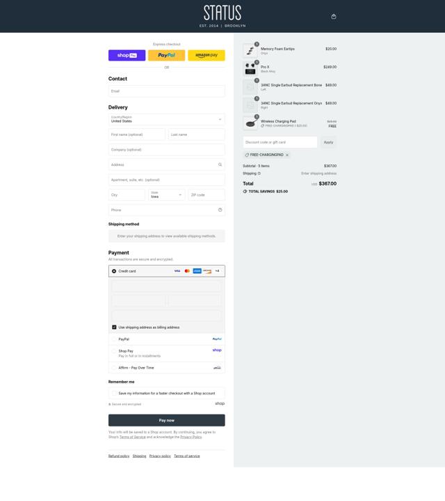 Status checkout page showing Status discount code box | Screenshot taken by SimplyCodes community member on Aug 17, 2025