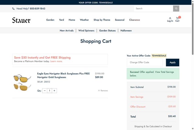 Stauer checkout page showing Stauer discount code box | Screenshot taken by SimplyCodes community member on Aug 25, 2025