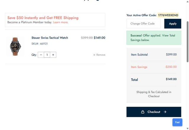 Stauer checkout page showing Stauer discount code box | Screenshot taken by SimplyCodes community member on Aug 30, 2025