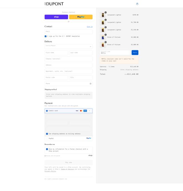 S.T. Dupont checkout page showing S.T. Dupont promo code box | Screenshot taken by SimplyCodes community member on Sep 12, 2025