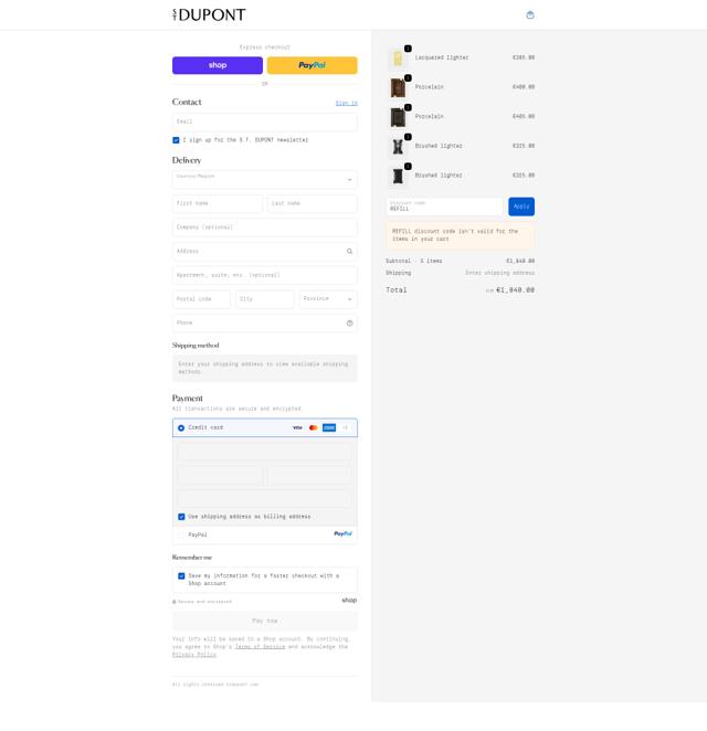 S.T. Dupont checkout page showing S.T. Dupont promo code box | Screenshot taken by SimplyCodes community member on Sep 21, 2025