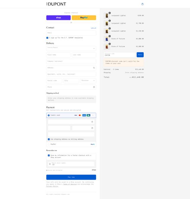 S.T. Dupont checkout page showing S.T. Dupont promo code box | Screenshot taken by SimplyCodes community member on Aug 31, 2025