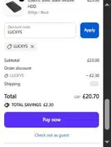 LUCKYS coupon verification screenshot