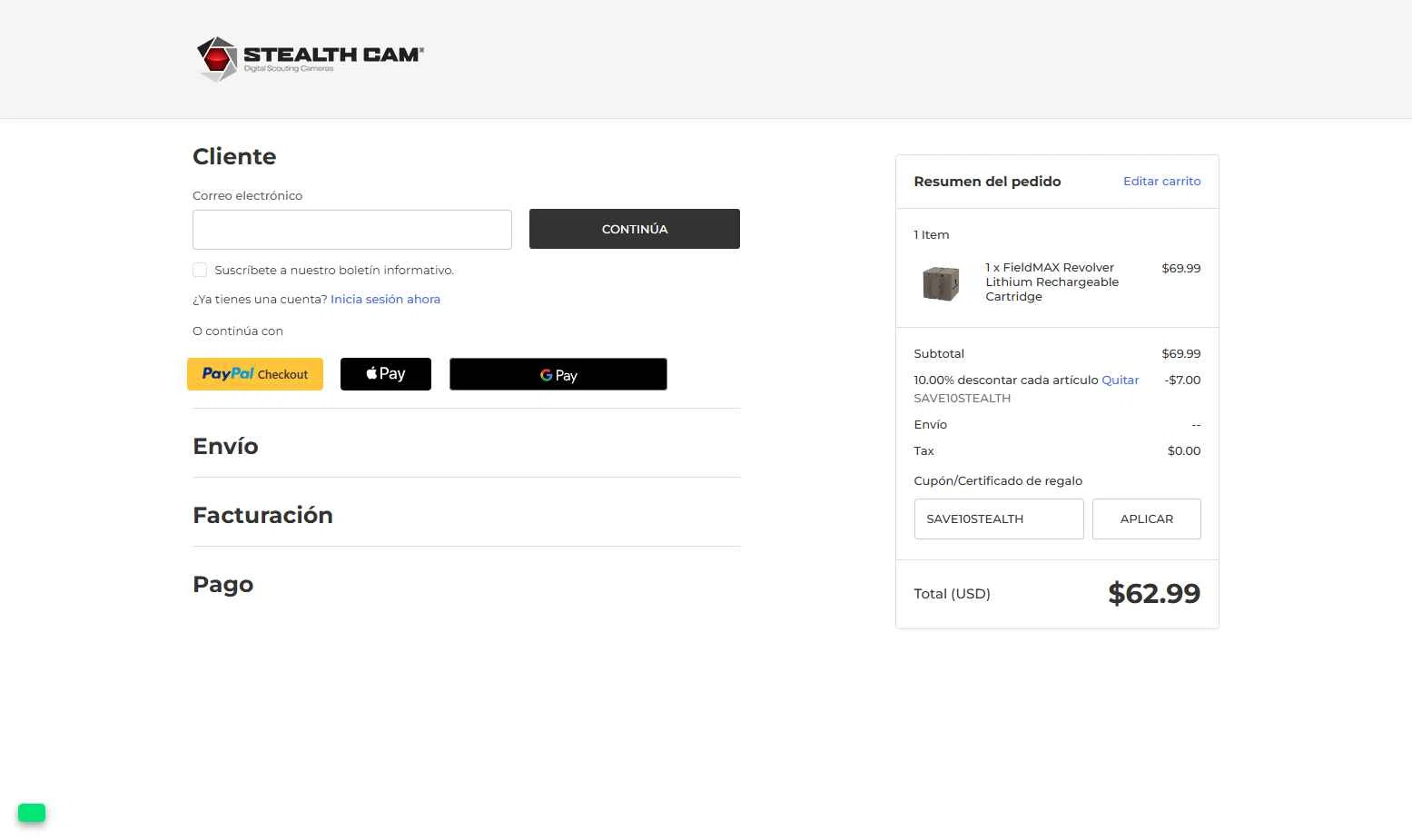 Stealth Cam checkout page showing Stealth Cam promo code box | Screenshot taken by SimplyCodes community member on Oct 3, 2025