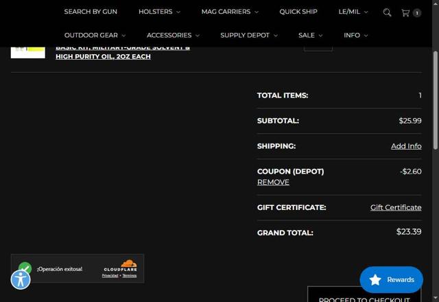 Stealth Gear USA checkout page showing Stealth Gear USA promo code box | Screenshot taken by SimplyCodes community member on Jul 16, 2025