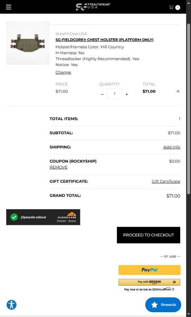 Stealth Gear USA checkout page showing Stealth Gear USA promo code box | Screenshot taken by SimplyCodes community member on Aug 11, 2025