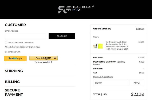 Stealth Gear USA checkout page showing Stealth Gear USA promo code box | Screenshot taken by SimplyCodes community member on Aug 14, 2025