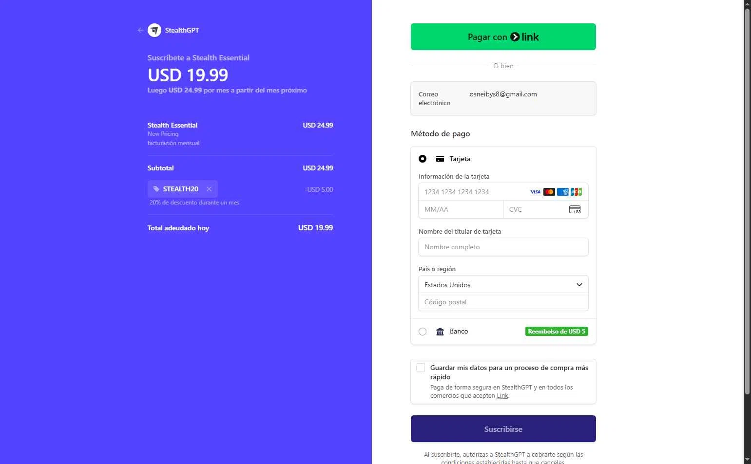 StealthGPT checkout page showing StealthGPT promo code box | Screenshot taken by SimplyCodes community member on Oct 4, 2025