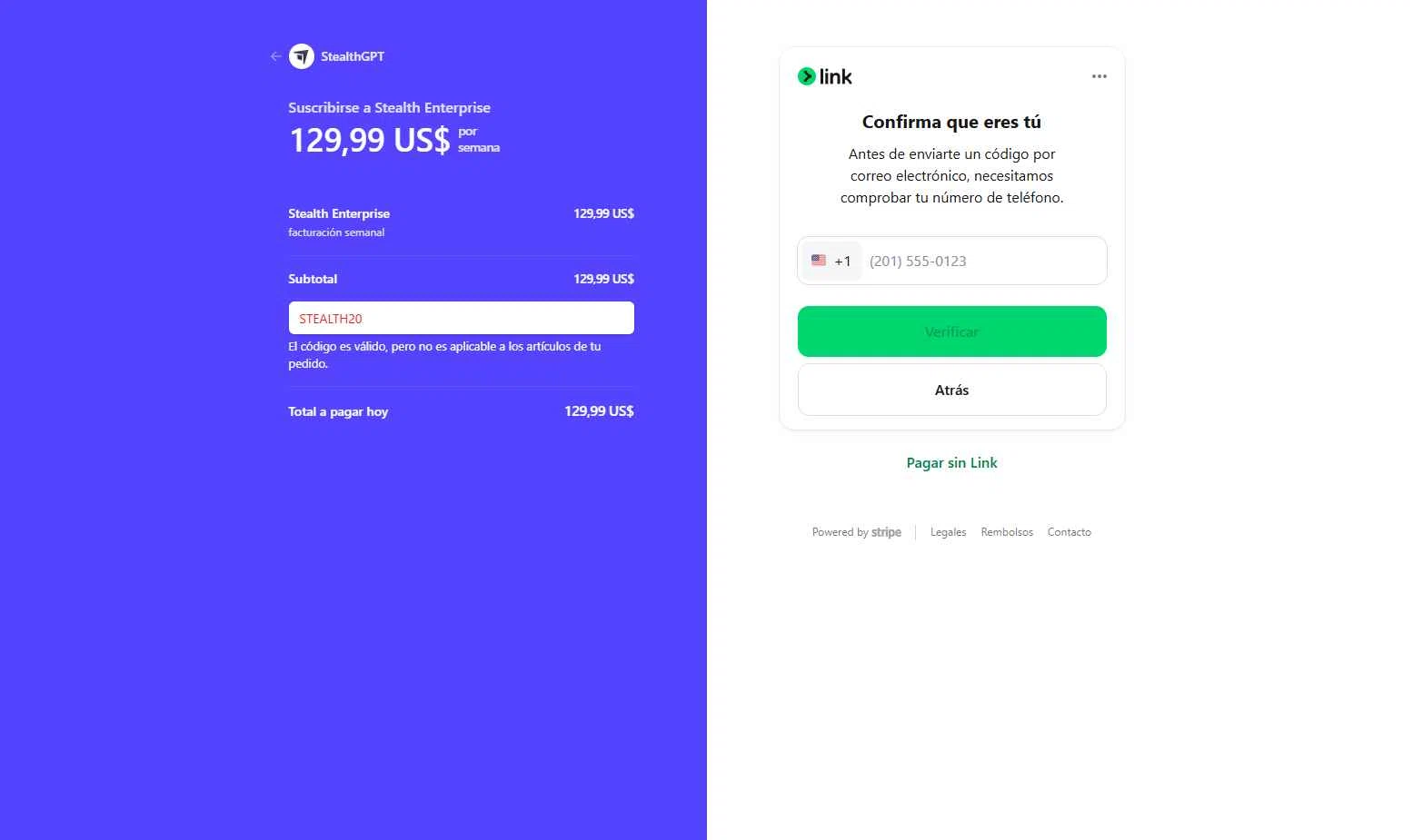 StealthGPT checkout page showing StealthGPT promo code box | Screenshot taken by SimplyCodes community member on Dec 31, 2025