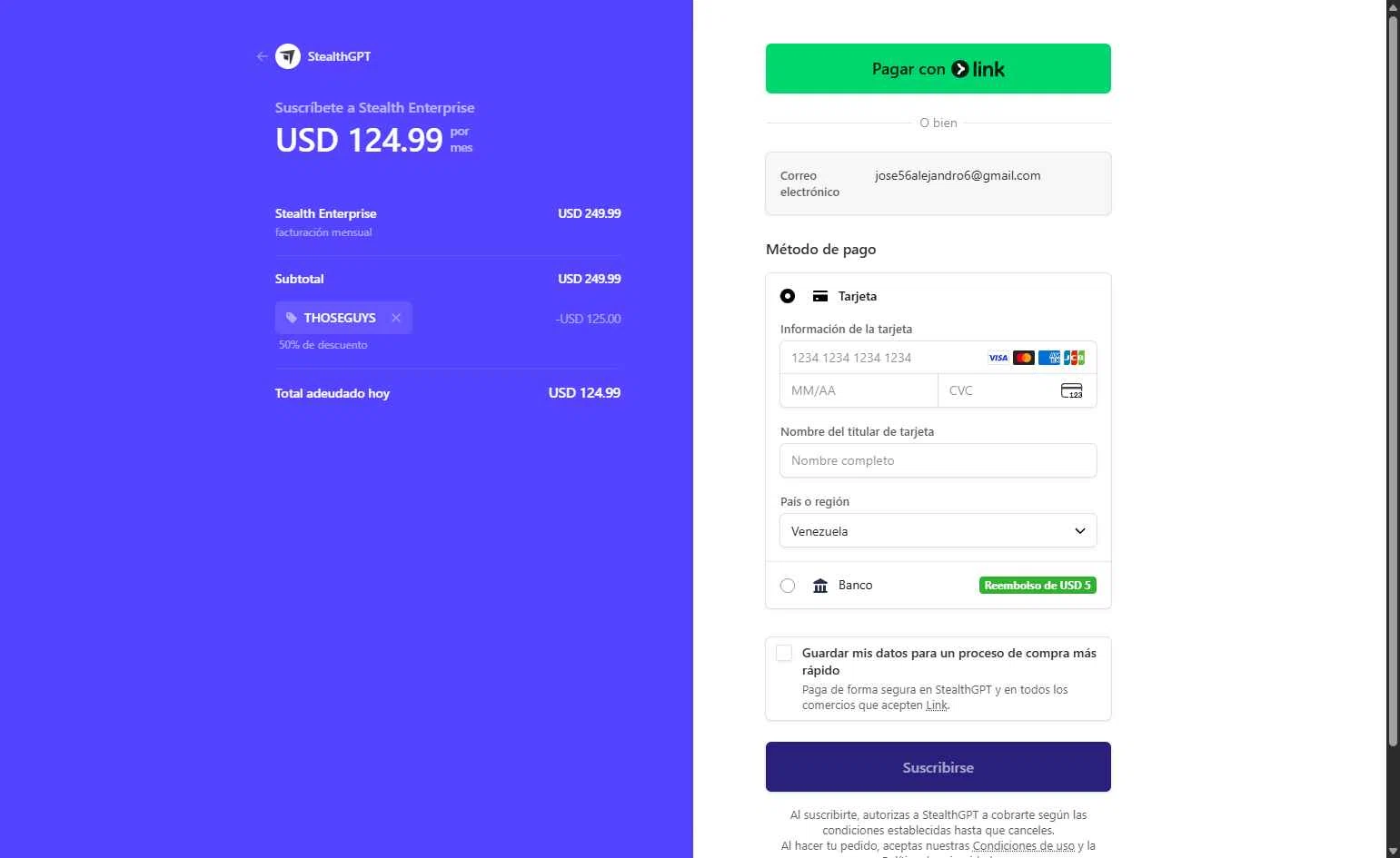 StealthGPT checkout page showing StealthGPT promo code box | Screenshot taken by SimplyCodes community member on Nov 4, 2025