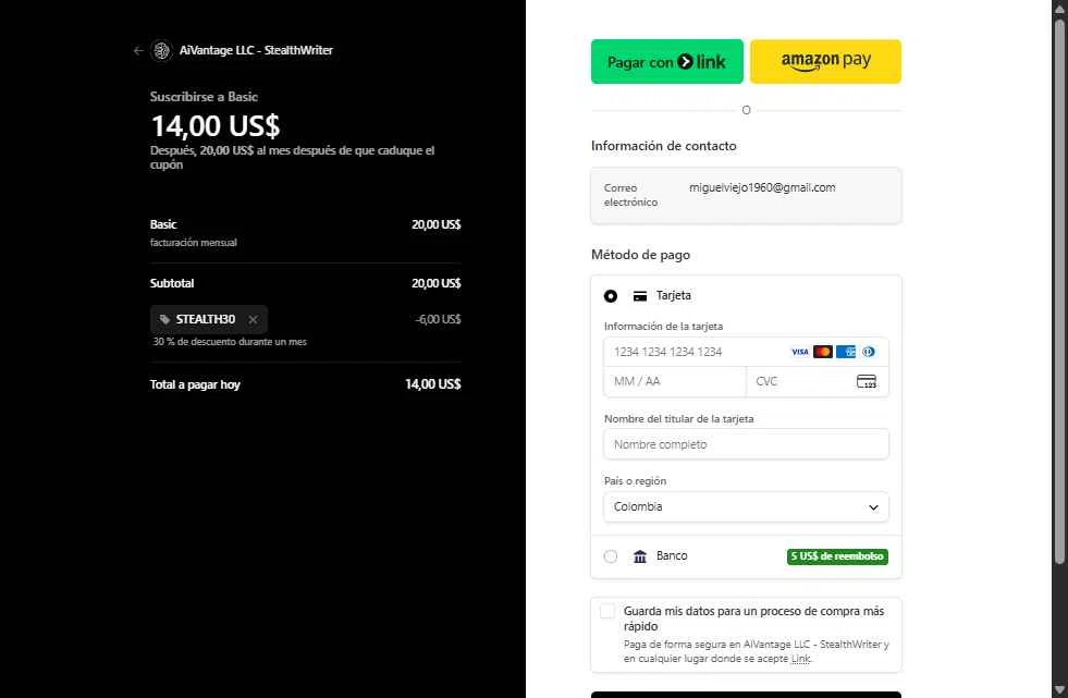 Stealthwriter checkout page showing Stealthwriter promo code box | Screenshot taken by SimplyCodes community member on Feb 4, 2026