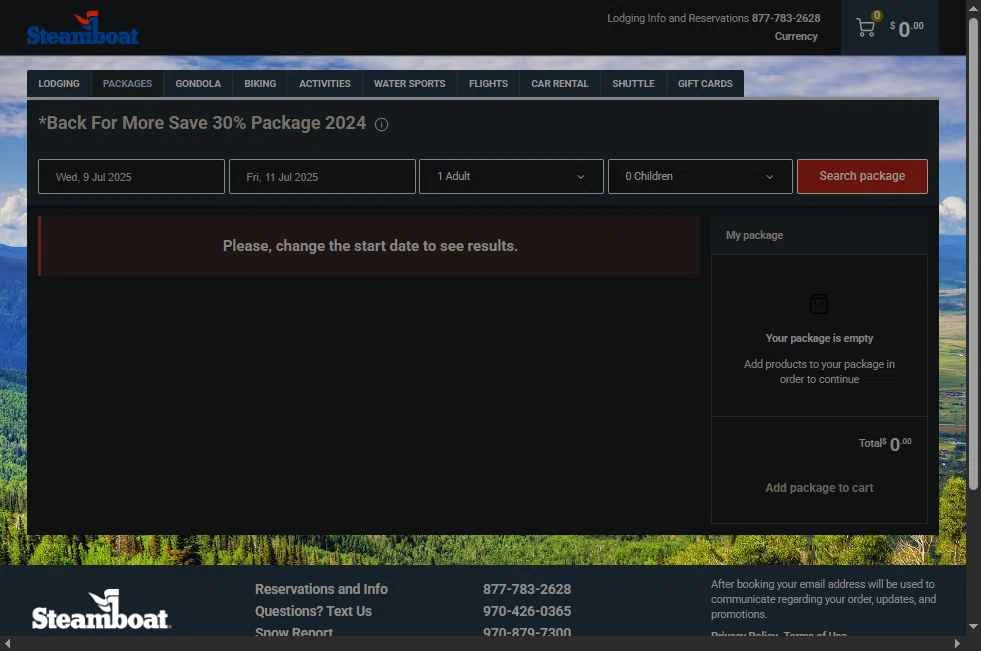 Steamboat Resort checkout page showing Steamboat Resort promo code box | Screenshot taken by SimplyCodes community member on Jul 7, 2025
