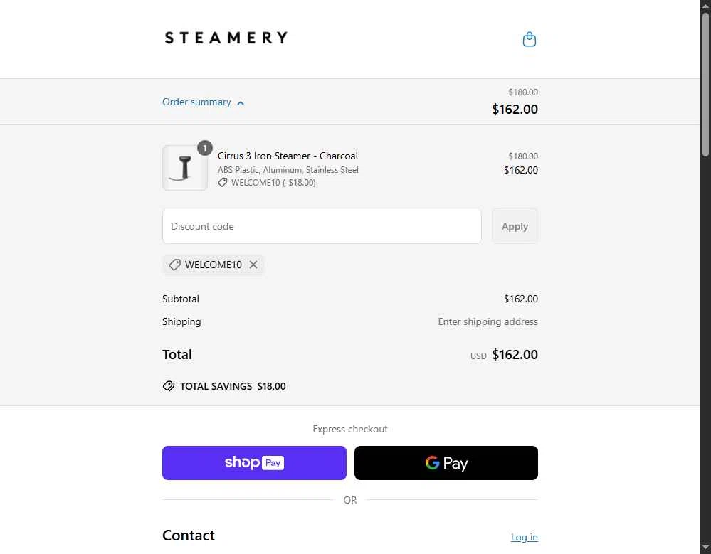 Steamery US checkout page showing Steamery US promo code box | Screenshot taken by SimplyCodes community member on May 13, 2025