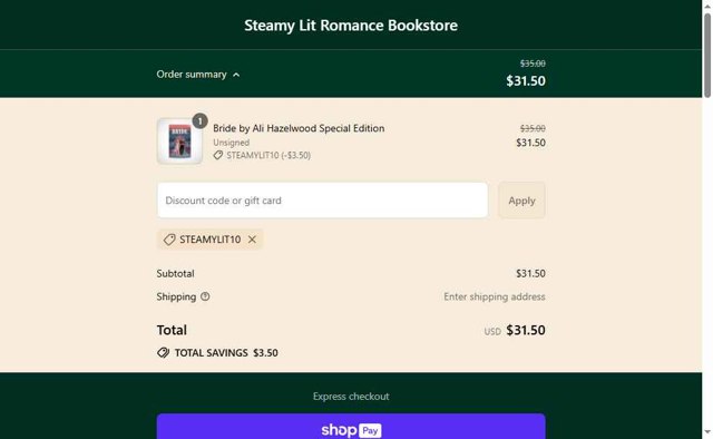Steamy Lit checkout page showing Steamy Lit discount code box | Screenshot taken by SimplyCodes community member on Jul 18, 2025