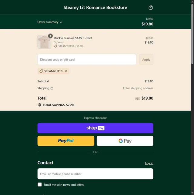 Steamy Lit checkout page showing Steamy Lit discount code box | Screenshot taken by SimplyCodes community member on Jul 18, 2025