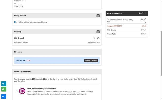 Steel City Collectibles checkout page showing Steel City Collectibles coupon code box | Screenshot taken by SimplyCodes community member on Jul 18, 2025